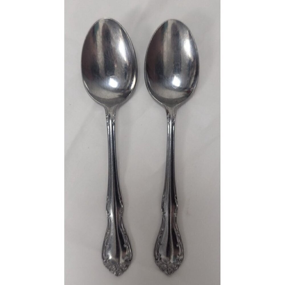 2 Vintage AMC Stainless Steel DIANA Flatware Spoons Diana Pattern 6.75in" Dinner